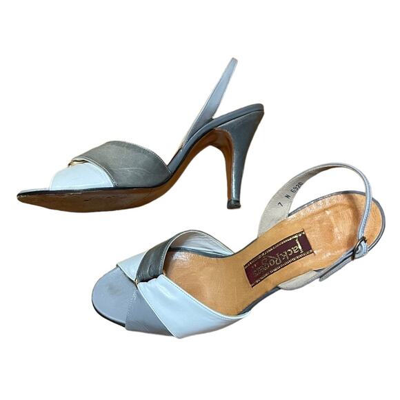 Jack Rogers Peep Toe Slingback Heeled Sandals Womens 7 Narrow Grey White Vintage - Picture 3 of 8